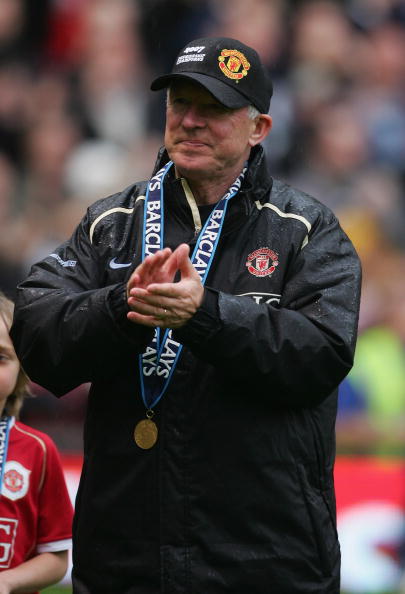 Sir Alex Ferguson, manager of Manchester United celebrates winning the Barclays Premiership title  2007