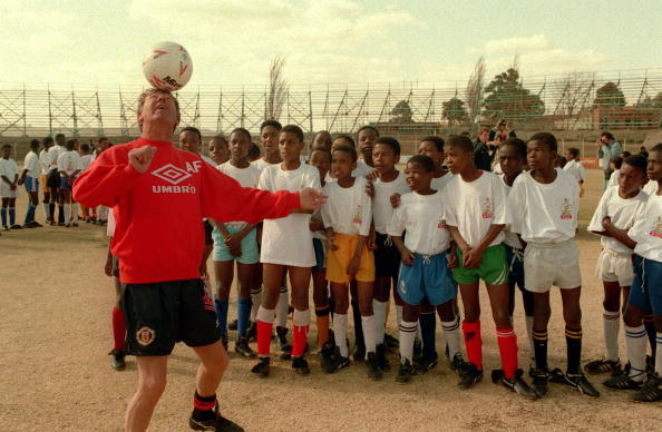 July 1993, Manchester United in South Africa, Manchester United Manager Alex Ferguson coaching black youngsters in Soweto