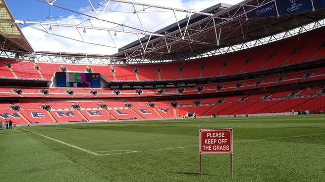 A view inside Wembley Stadium ahead of the UEFA Champions League final between Borussia Dortmund and FC Bayern München