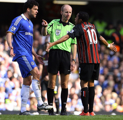 Chelsea v Manchester City Premier League 150309 Robinho and Michael Ballack have words 2009