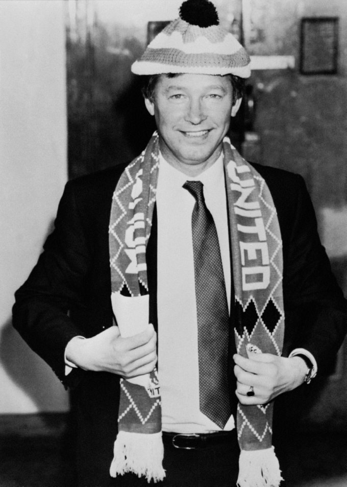 Sir Alex Ferguson - 45-year old Ferguson poses in the colours of his new side after being appointed Manchester United manager following the sacking of Ron Atkinson, November 1986