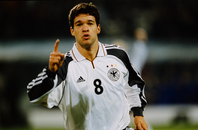 Germany's Michael Ballack gestures during the 2002 Soccer World Cup qualifying match between Germany and Ukraine.