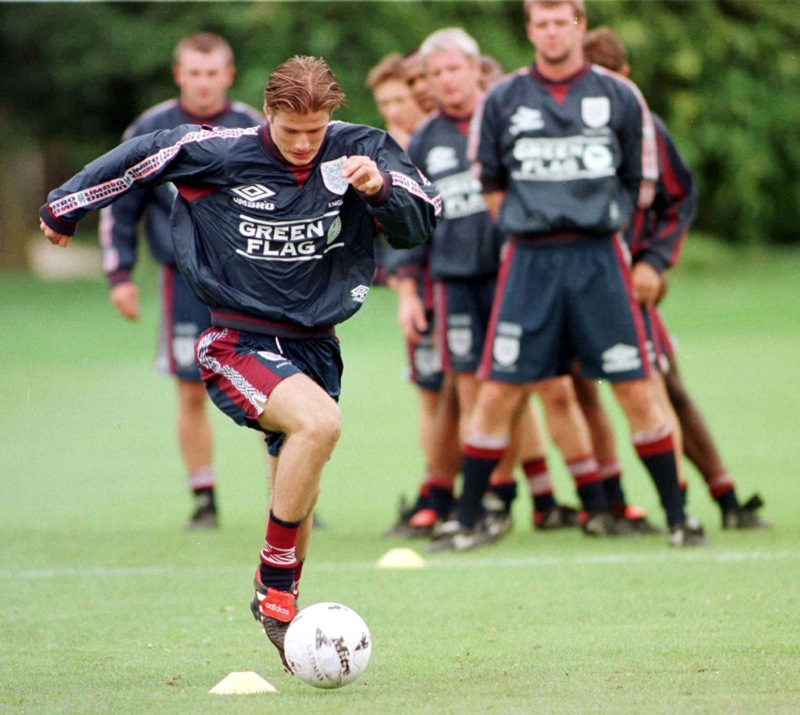 His first training session with the England squad, at Bisham Abbey in August 1996