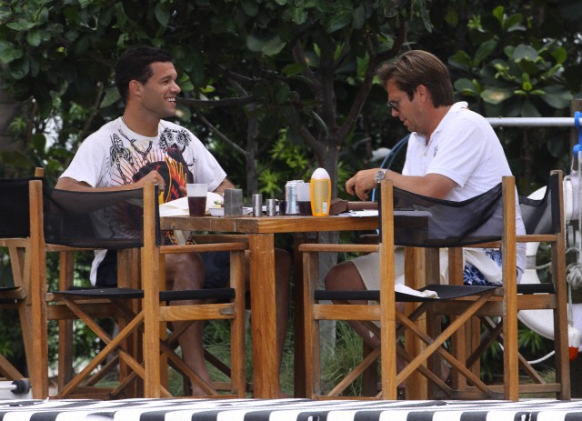 Michael Ballack laughs and makes funny faces for the camera in Miami, Florida. 2011