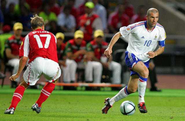 Zinedine Zidane and Christoph Spycher. UEFA Euro 2004 - Switzerland vs. France