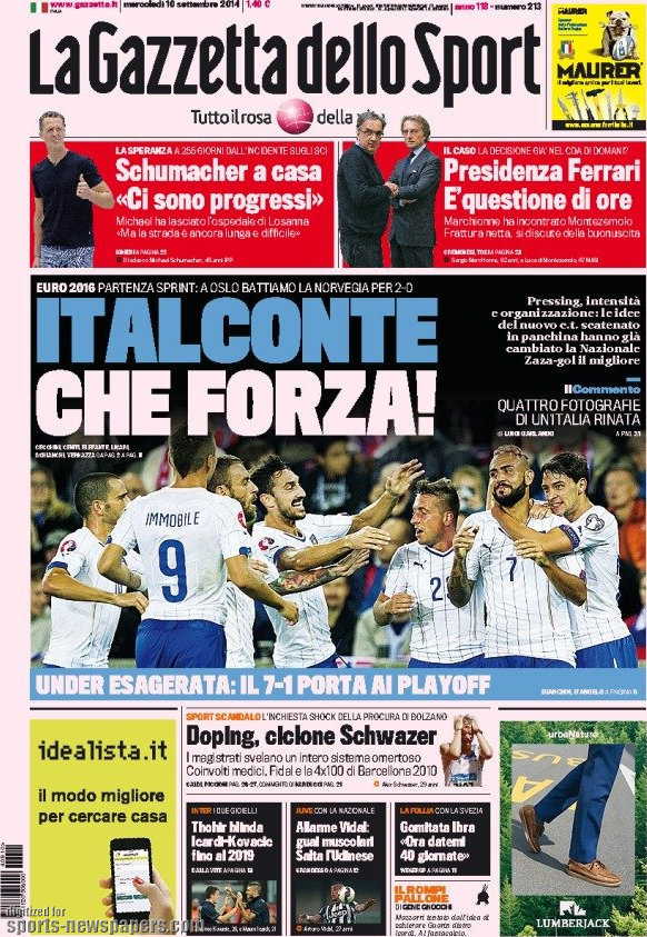 عناوین مهم روزنامه های کشور ایتالیا؛ 10 سپتامبر 2014