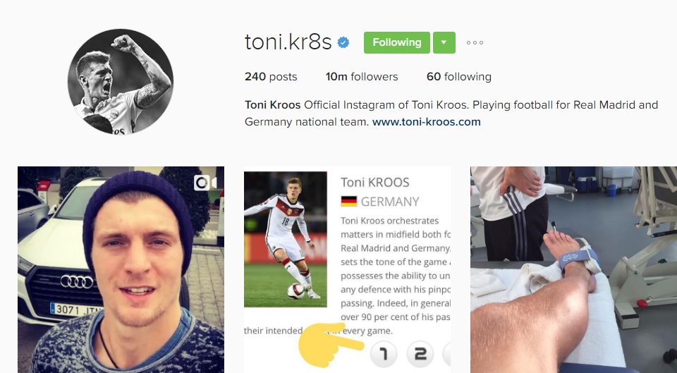 تونی کروس اولین آلمانی که 10 میلیون هوادار در اینستاگرام دارد