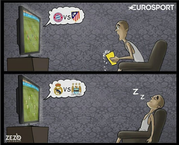 تفاوت بازی بایرن مونیخ و اتلتیکومادرید با رئال مادرید و منچستر سیتی (کاریکاتور)