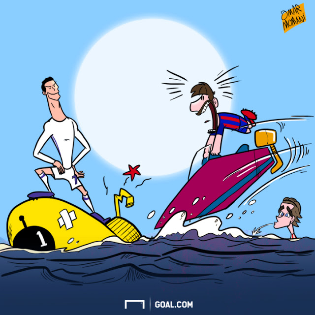 کاریکاتور عمر مومنی - لالیگا - رئال مادرید - بارسلونا - اتلتیکو مادرید