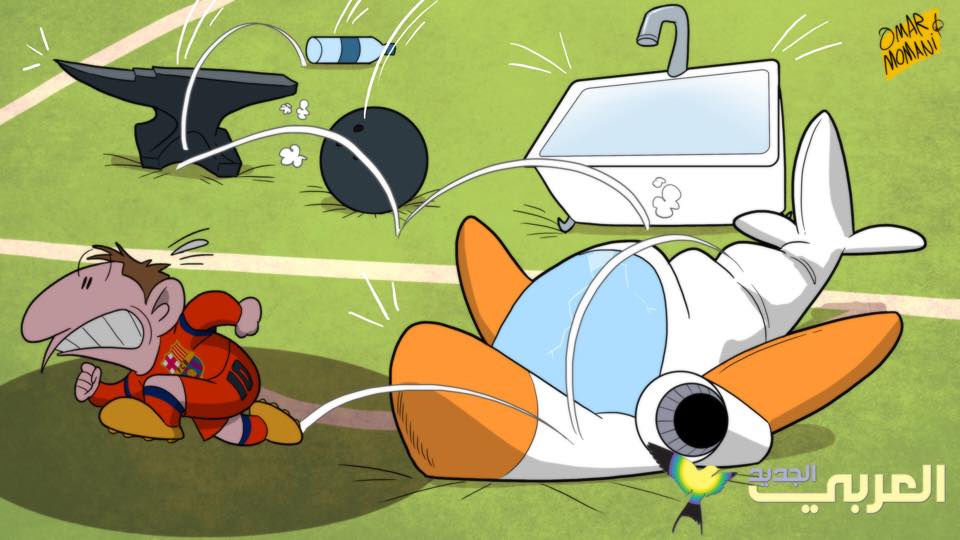 کاریکاتور روز: پرتاب بطری به سمت لیونل مسی در جریان بازی بارسا و والنسیا