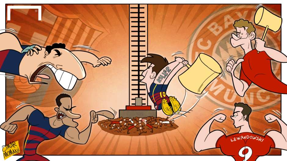 زورآزمایی بارسلونا و بایرن مونیخ در لیگ قهرمانان اروپا (کاریکاتور)
