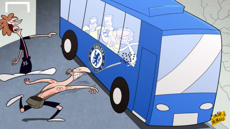 کاریکاتور روز: تصادف اتوبوس چلسی پیش از بازی در مقابل پاریسن ژرمن
