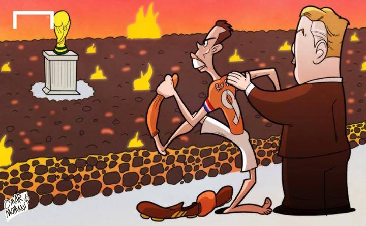 کاریکاتور روز: آمادگی فن پرسی برای راه رفتن بر روی آتش به خاطر فن خال