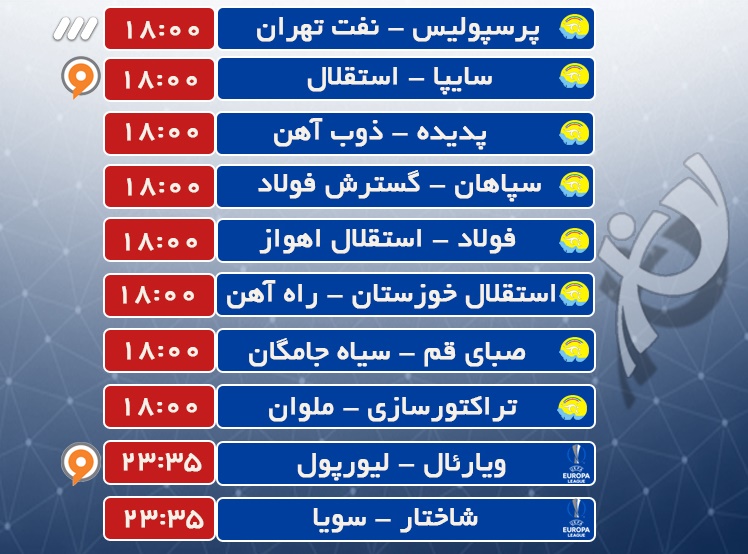 برنامه مهم ترین مسابقات امروز + پخش تلویزیونی