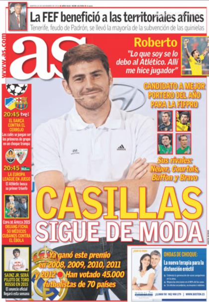 عناوین مهم روزنامه های ورزشی کشور اسپانیا؛ 25 نوامبر 2014