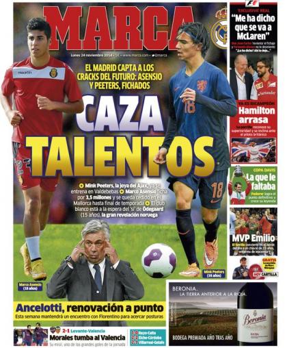 عناوین مهم روزنامه های ورزشی کشور اسپانیا؛ 24 نوامبر 2014