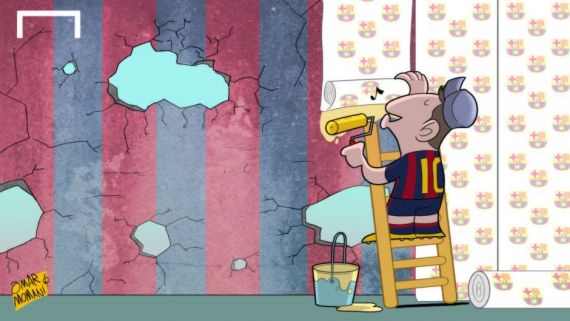 کاریکاتور روز: مسی در حال رنگ آمیزی دیوار کهنه بارسلونا