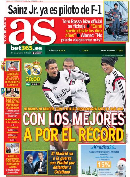عناوین مهم روزنامه های ورزشی کشور اسپانیا؛ 29 نوامبر 2014